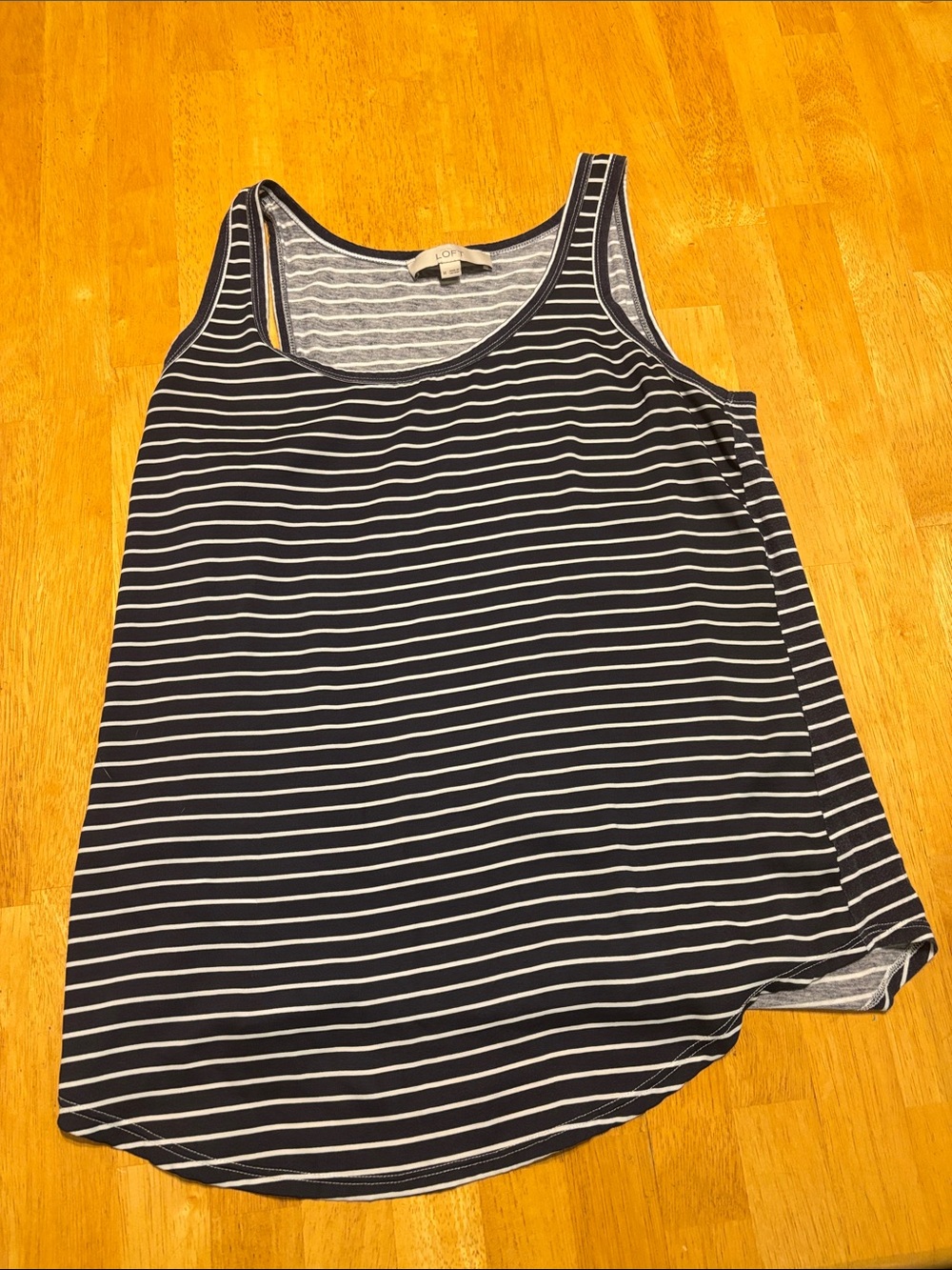 LOFT Navy and White Striped Scoop Neck Tank